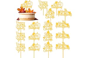 ESHYLALA 16 PCS Happy Friendsgiving Acrylic Cake Toppers Gold Glitter Happy Thanksgiving Cake Toppers for Happy Friendsgiving Party Favors Thanksgiving Theme Birthday Party Supplies