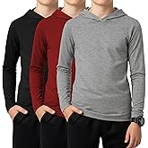 LessonZoo 3 Pack Boys Long Sleeve Hoodies Kids Comfy Active Athletic Workout Sweatshirts Casual Pullover Shirts (Ages 6-18)