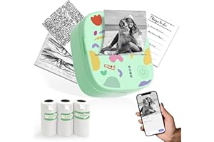Mini Sticker Printer, Mini Thermal Printer with 4 Rolls Paper, Bluetooth Inkless Printpods, Pocket Label Maker Suitable for C