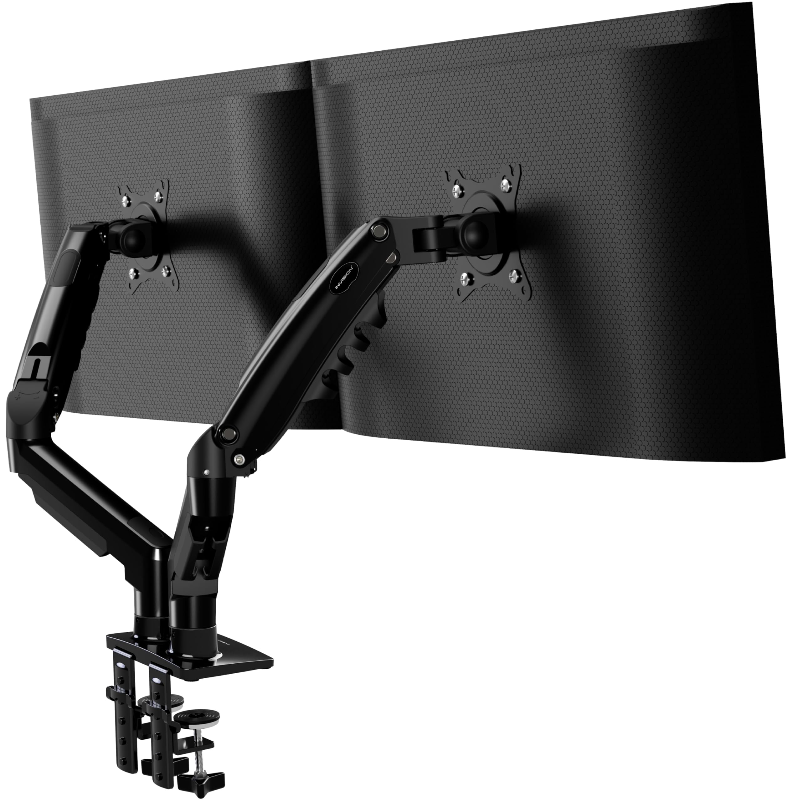 Invision Monitor Arm Desk Mount for 19-32 Inch Screens - VESA 75/100mm Desk Clamp Stand - Tool Free Height Adjustment with Tilt Swivel Rotate - Increased Load Capacity from 2-9kg MX400 Dual Arm