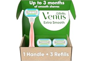 Gillette Venus Extra Smooth Pink Women's Razor, Pivoting Razor Head, 5 Blades for an Extra Smooth Shave, Handle + 3 Blade Refills, Holiday Gifts for Women