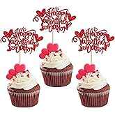 Rsstarxi 24 Pack Happy Valentine's Day Cupcake Toppers Red Glitter Love Heart Sweet Valentine's Day Cupcake Picks for Valentine's Day Theme Bridal Shower Party Cake Decorations