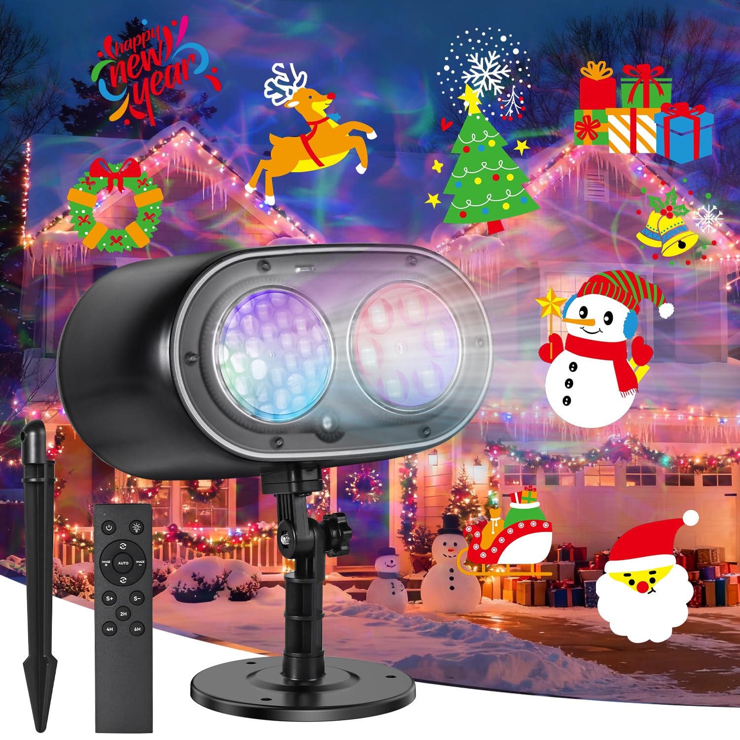 Photo 1 of 2025 Upgrade No Slides Christmas Projector Lights Outdoor, Holiday Projector Lights with 12 Dynamic Patterns & 7 LED Colors, Remote, Timer, IP65 Waterproof for Xmas Party Garden Yard Decor (Black)