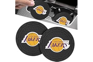 EMIJOY Lakers Car Cup Holder Coasters,LA Lakers Car Cup Coasters for Drink Holder,2pcs Car Cup Holder Insert,Basketball Stuffs for Cars,Anti-Split Dust Proof Car Cup Mat,Silicon Beverage Mat,2.75''