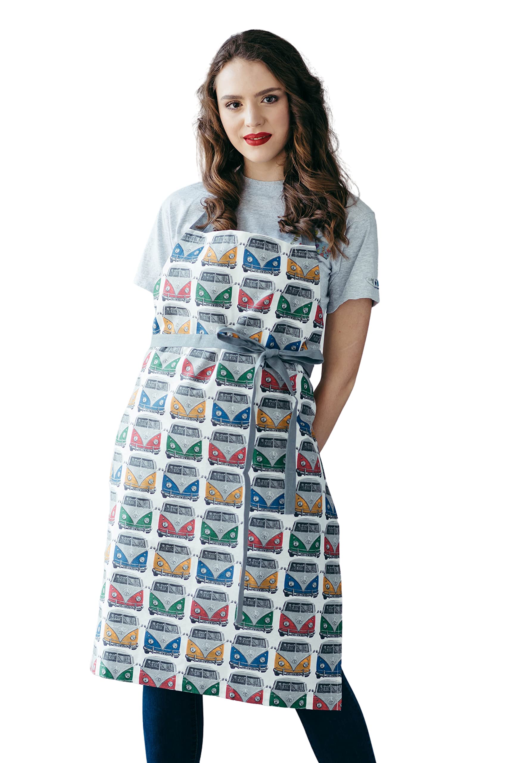 Bunny Street Kitchen Apron - Large Canvas Aprons for Men and Women - XL Apron for Baking & Barbecue - Cars Camper Van Print (Camper)
