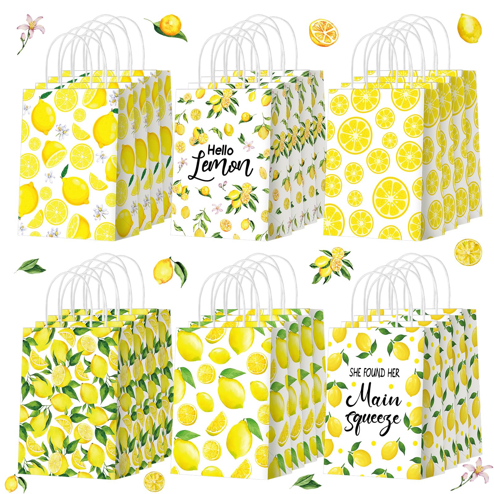 Photo 1 of Yeaqee 24 Pcs Lemon Gift Bags with Handle Yellow Gift Bags Summer Fruit Candy Treat Goodie Pouches Wrapping Fresh Lemon Paper Pouches for Summer Wedding Birthday Party Supplies