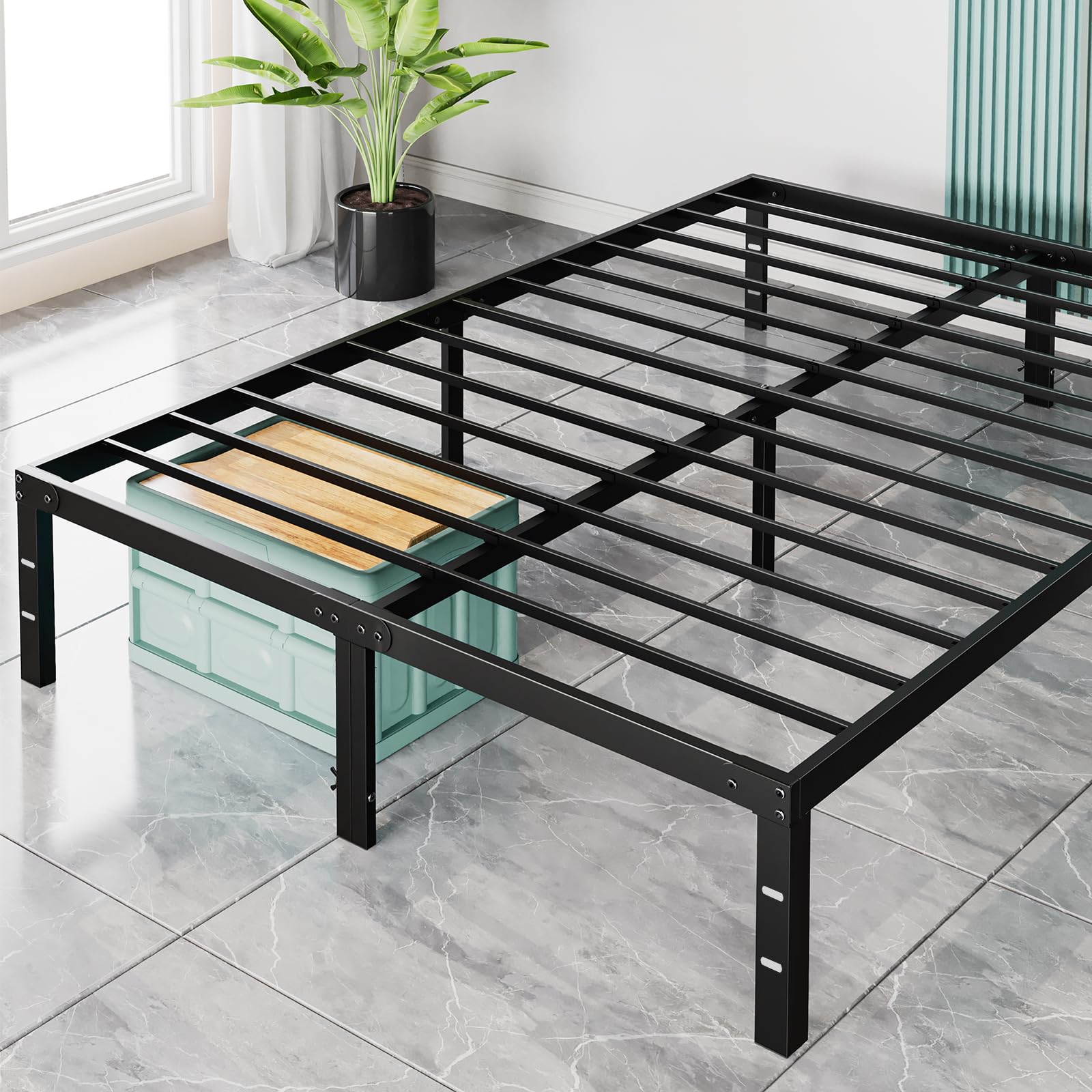 Sweetcrispy Full Bed Frame - 14 Inch Metal Platform Bed Frames for with Storage Space Under Base, Sturdy Steel Slat Support, No Box Spring Needed Image