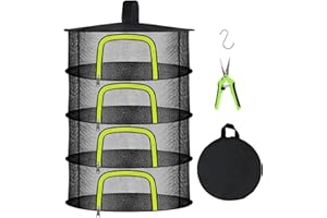 DOACPCR 4 Layer Herb Drying Rack, Hanging Mesh Net, Foldable Plant Drying Rack With U-Shaped Zipper, Garden Trimming Shears and Hooks, For Drying Herbs Plants, Fruits, Seafood, Clothing(4 Layers-23.62'')