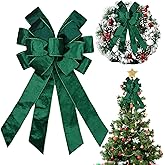 HIENAJ Large Green Velvet Christmas Bow for Wreath, Front Door, Wall, Fence Decor - Gilt Edged Tree Topper for Winter Party Decoration Supplies