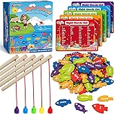 BAYSING Wooden Magnetic Sight Word Fishing Game for Toddlers with Alphabet | Fish Catching Games Puzzle with Letters, Homesch