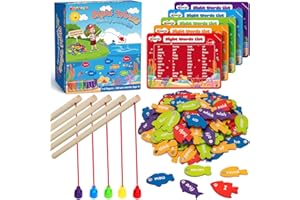 BAYSING Wooden Magnetic Sight Word Fishing Game for Toddlers, Alphabet Fish Catching Games Puzzle with Letters, Homeschool Sight Word Educational Toy for Age of 3,4,5,6 Year Old Kids, Boys & Girls