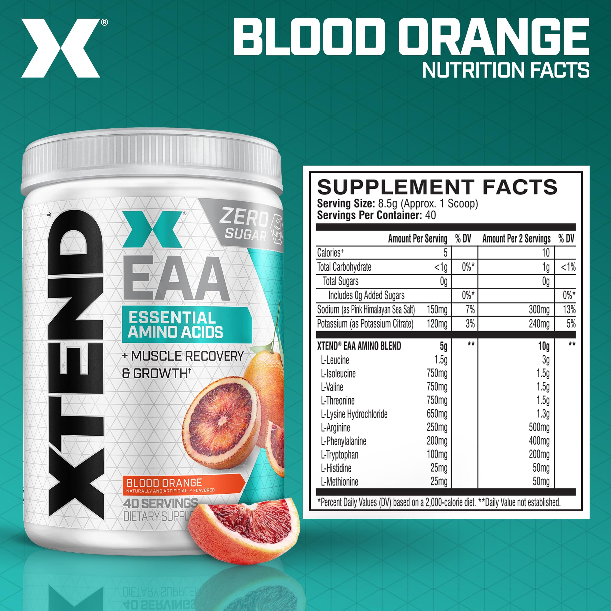 Xtend Scivation EAA + BCAA Powder | Muscle Recovery & Lean Muscle Growth | 9 Essential Amino Acids for Intra Workout or Post Workout Recovery | 10g EAAs Per 2 Servings | Blood Orange 40 Servings