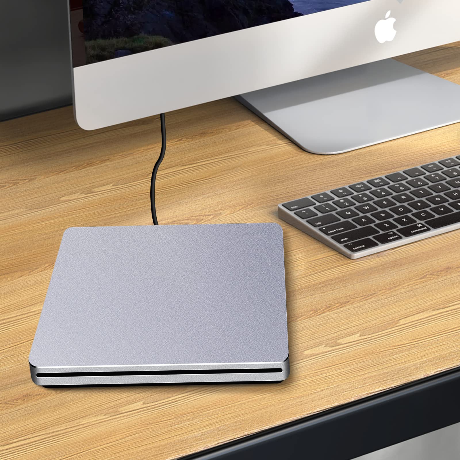 NOLYTH CD Drive External for Mac: USB C DVD Burner Player SuperDrive for Laptop Windows Apple Plug & Play High-Speed Data Backup with USB3.0 Adapter Aluminum(Grey)