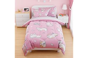 SANDJEST Cat Duvet Cover Sets Twin Size for Kids Girls, Include 1 Polyester Comforter Cover 68x86 Inches and 1 Pillowcase 20x26 Inches, Comforter Not Included, Gift for Christmas Birthday