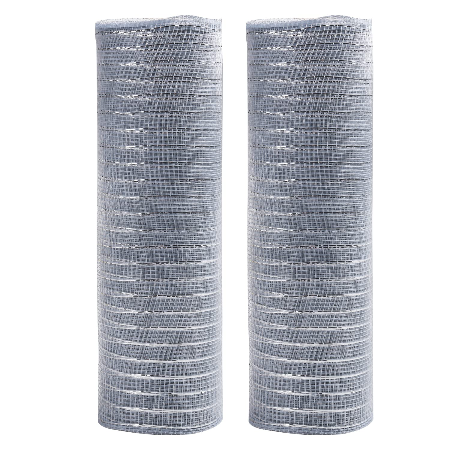 XNHIU Euvoym 2 Rolls Silver Christmas Poly Mesh Ribbon 10 Inches x 10 Yards Metallic Foil Mesh Rolls Metallic Foil Deco Mesh Ribbon for Christmas Tree Wreaths Swag Bows Garland Decoration (Silver)
