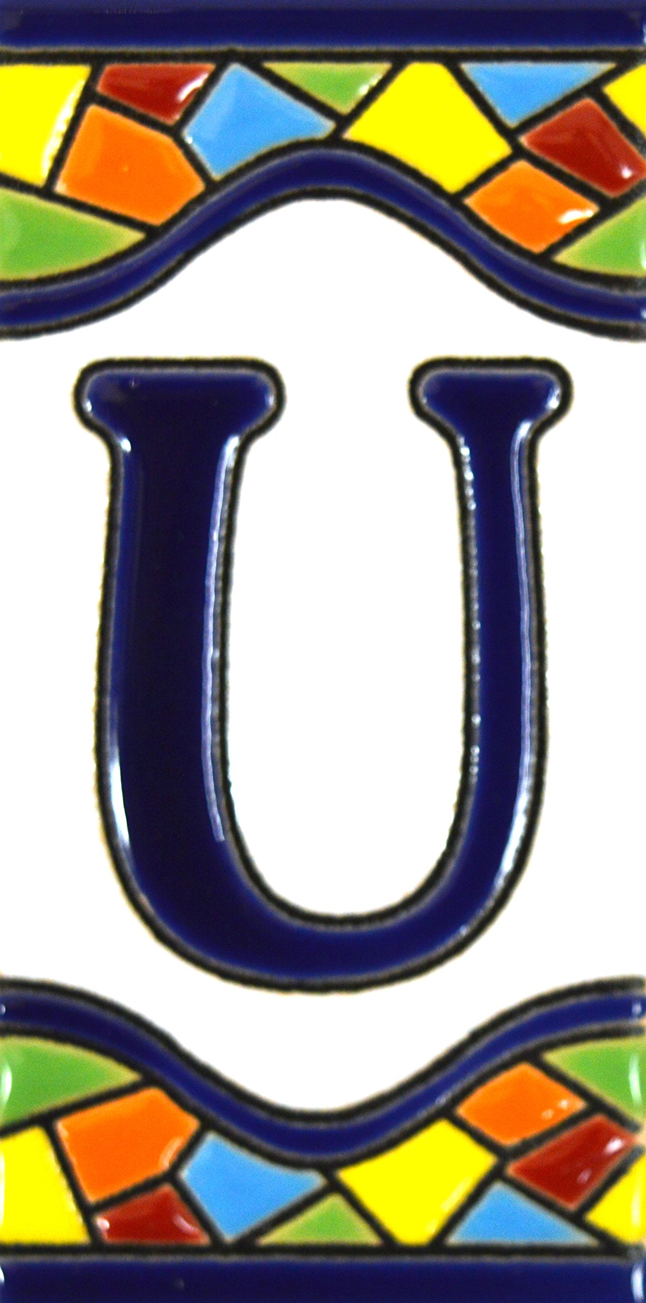 House letters 4 inch. Handpainted house letter tiles for signs, addresses and names. Address numbers for houses. House address numbers and letters. Design MOSAICO MEDIANO 4,29" x 2,13" (LETTER U)