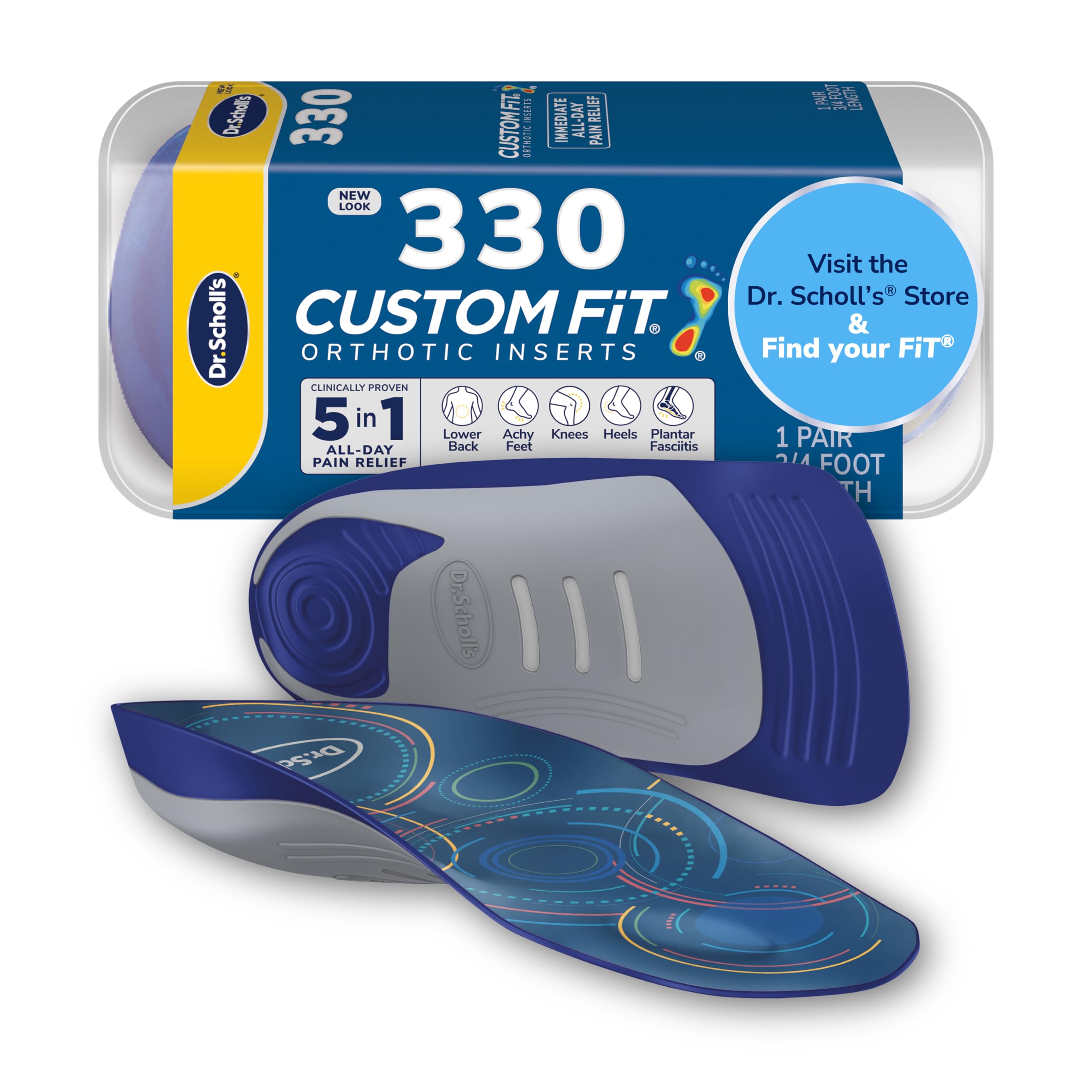 Photo 1 of Dr. Scholl’s Custom Fit Orthotics 3/4 Length Inserts CF 330, 5-in-1 All-Day Pain Relief for Feet, Lower Back, Knees, Heel & Plantar Fasciitis, Arch Support Shoe Insoles for Men Women, FSA HSA Eligible