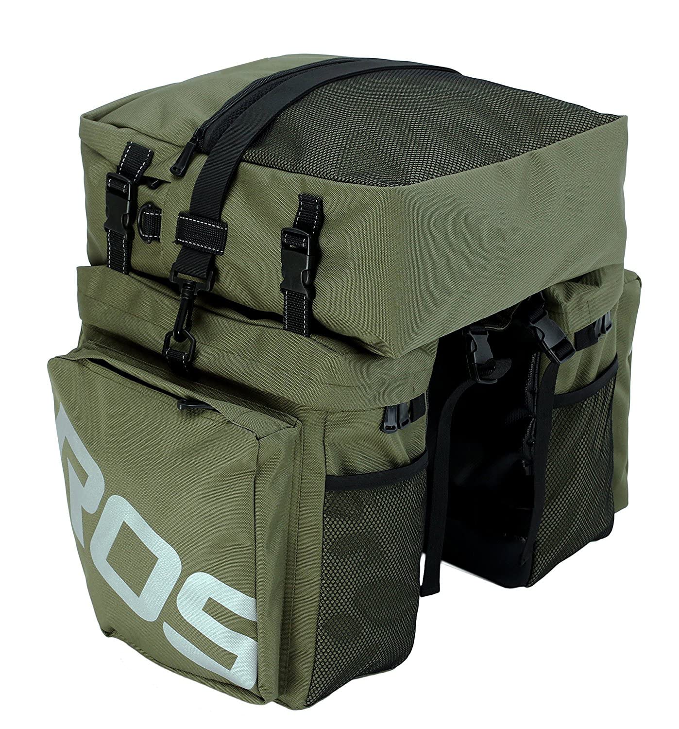 XPhonew Bike Rear Rack Bag, 3 in 1 37L Waterproof Cycling Pannier Rear Rack Bags Bicycle Back Seat Trunk Bag Saddle Bags for Mountain MTB Bike with Detachable Shoulder Strap & Reflective Sign