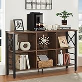 HOMBAZAAR Cube Storage Organizer Shelf, Industrial Horizontal Bookshelf with 6 Cubes, Rustic Low Cubby Bookcase with 3 Shelves, Short Wide Book Case for Office,Living Room,Apartment,Brown