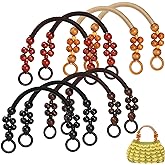 Jucoan 8 PCS Wooden Beaded Purse Handles, 4 Colors Rustic Bead Purse Strap Handles Replacement, 18.5 Inch Nylon Bag Handles with Beads and Rope for Summer Beach Bag Macrame Crochet Bag DIY Supplies