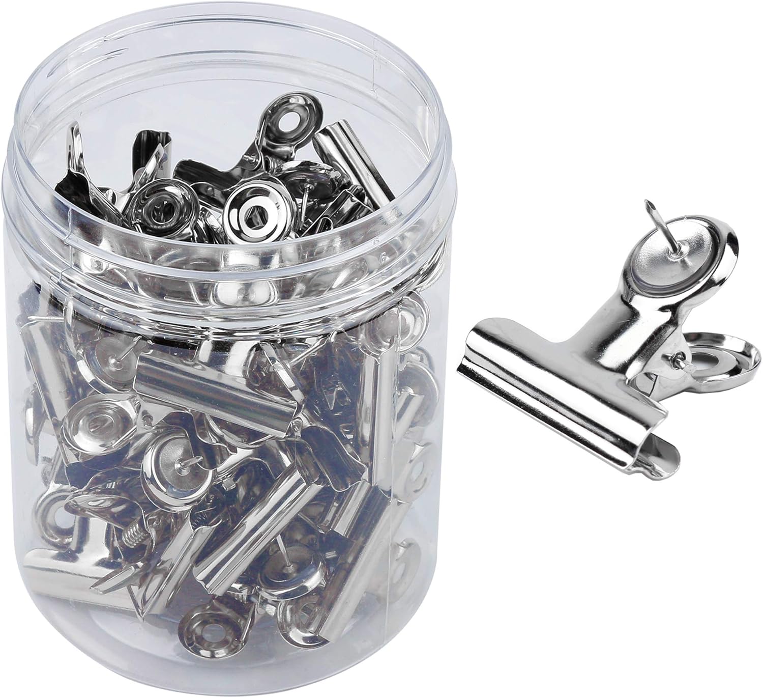 Push Pins Clips, Tugaizi 50 Pack Heavy Duty Clips with Pins for Cork Boards, Bulletin Boards and Cubicle Walls for Office School Home and No Holes for The Paper (Silver)