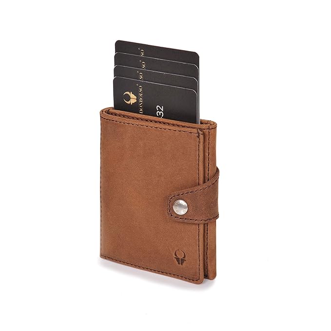 DONBOLSO® Wallety Leder I Slim Wallet mit Münzfach I Geldbeutel mit RFID Schutz I bis 10 Karten I Mini Portemonnaie für Herren und Damen I Geldbörse I Braun