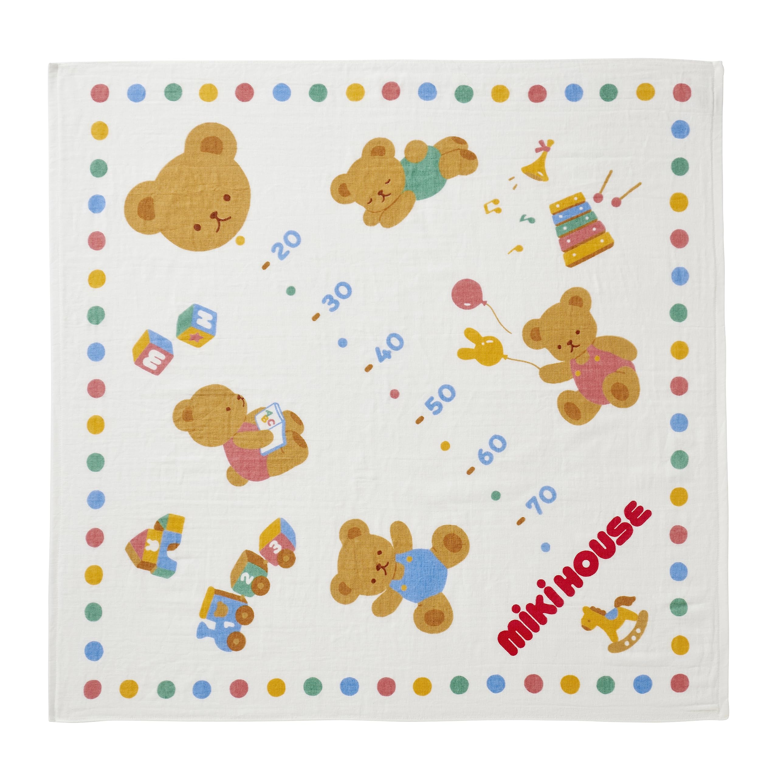 【 ミキハウス 】 身長計 ガーゼバスタオル バスタオル 沐浴 お風呂 綿100％ 日本製 90×90cm 出産準備 男の子 女の子 ベビー キッズ 赤ちゃん ベビー服 出産祝い ギフト 46-8362-496 白商品画像