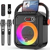 JYX 66PRO Karaoke Machine with 2 Wireless Microphones, RGB Light PA System with Treble/Bass, Bluetooth Speaker Supports Live