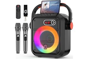 JYX 66PRO Karaoke Machine with 2 Wireless Microphones, RGB Light PA System with Treble/Bass, Bluetooth Speaker Supports Live 