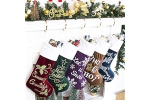 GEX Christmas Stockings 5 Pack for Family 22" Large Quilted Lining Embroidery Classic Luxury Velvet Large Hanging Ornament Decorations for Fireplace Xmas Season (Set of 5)