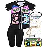 Haysandy 80s/90s Outfit for Women Hip Hop Costume Kit 90s Rapper Accessories Baseball Jersey Fanny Pack Yoga Pant