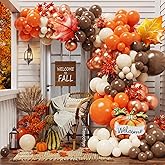 Fall Thanksgiving Balloon Garland Arch Kit with Pumpkin Maple leaves Foil Balloons,Orange and Brown Sand White Metal Copper Balloons for Autumn Fall Birthday Baby Shower Party Decorations