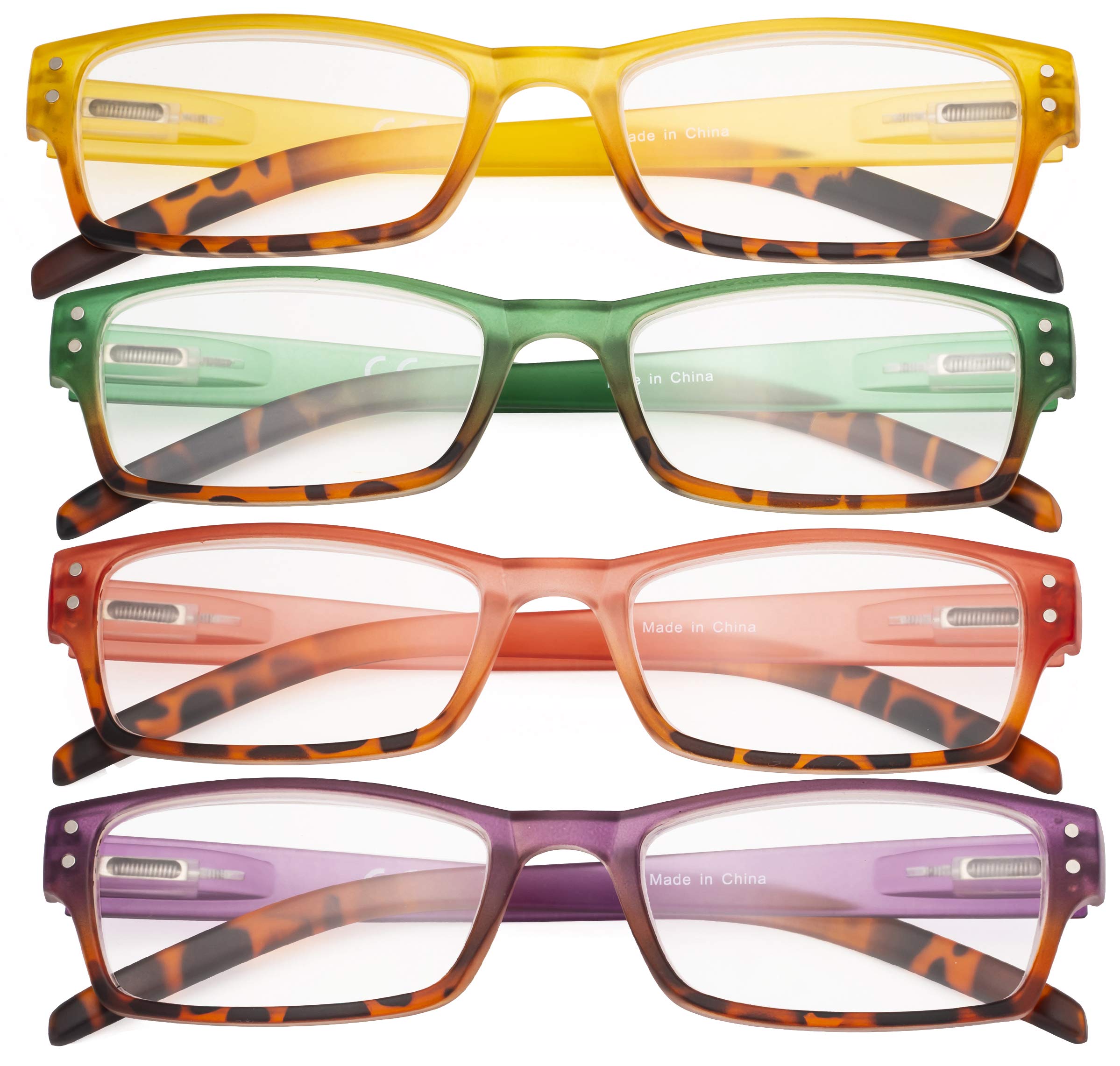 CessBlu Ladies Variety Colors Reading Glasses 4 Pack with Spring Hinge for Women Reading +1.0