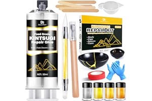 Kintsugi Repair Kit, Upgraded Food Safe Gold & Silver Kintsugi Kit for Broken Ceramics Kintsugi Gold Glue, Ceramic Glue for P