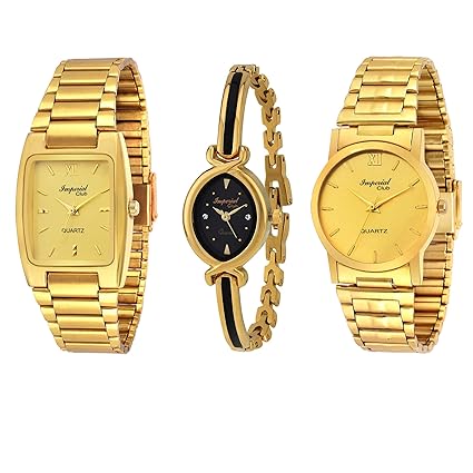 Combo Pack of 3 Golden Colour Analog Watches for Men and Women (wcm-005)