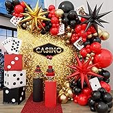 Casino Balloon Arch Garland Kit with Red Black and Gold Balloons Dice Boxes Random Pokers for Birthday Casino Night Las Vegas Casino Theme Party Decorations