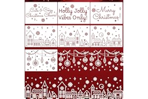 ZOSYLLEY Christmas Stencils for Window Glass Large Christmas Stencils for Crafts Reusable Xmas Village House Holiday Stencil for Painting on Wood Wall Fabrics Decor