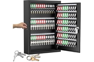 WASJOYE Cabinet Key Safe Box - 150 Keys Hooks Wall Mount Large Capacity Anti Theft Pry Key Box with Numbered Hooks and Custom