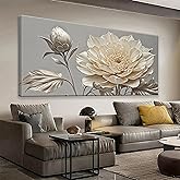 QSQ Canvas Art Wall Decor Print Paintings Silver White Flower Wall Art Prints Painting Pictures Ready To Hang Pictures For Bedroom Bathroom Office Kitchen Home Wall Decor Artwork 20" × 40"