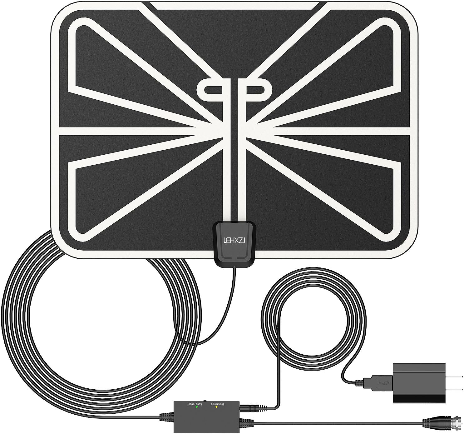 LEHXZJ 50 Miles Indoor Amplified HDTV Antenna with USB Power Supply and 16.5 Feet Coaxial Cable