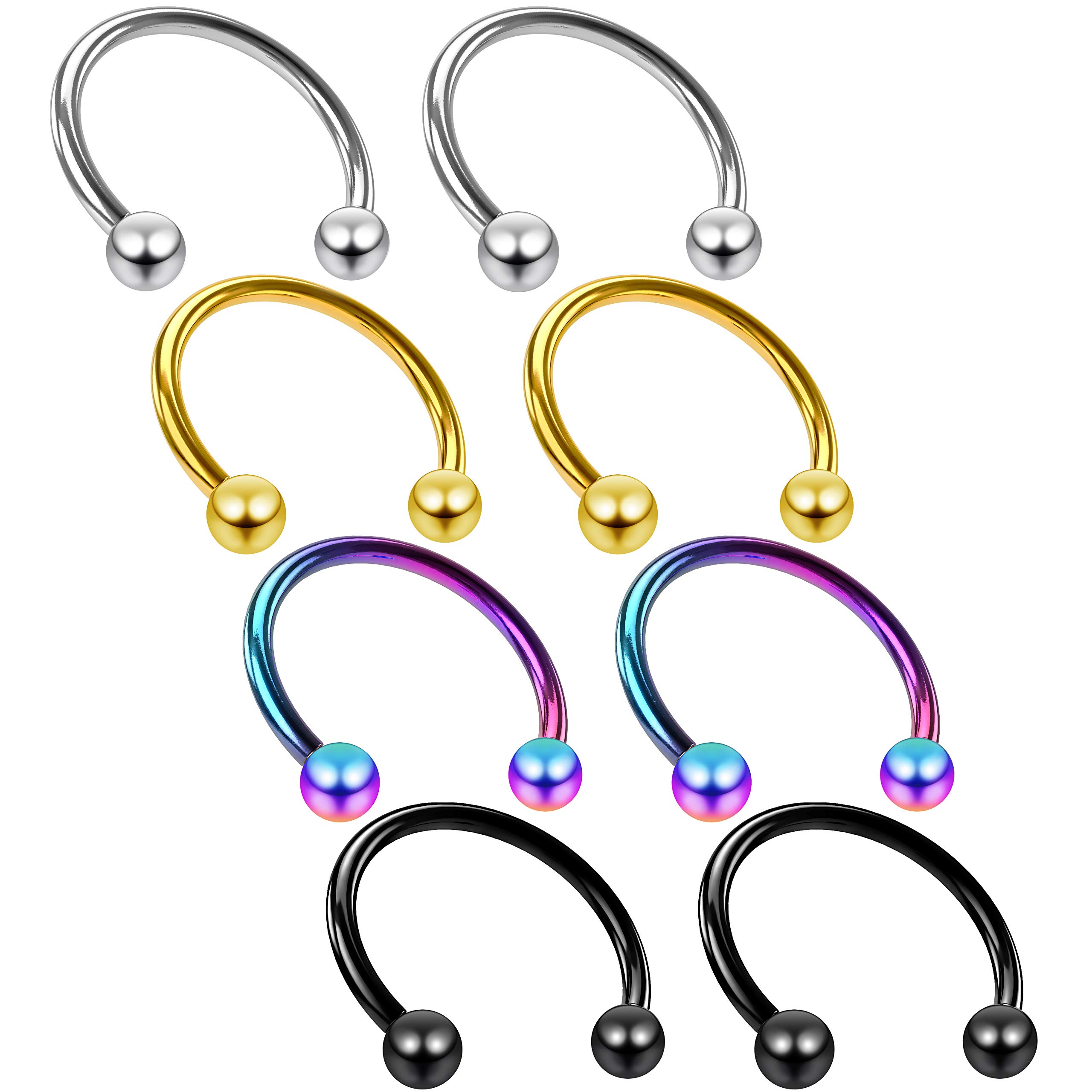 8pc 16g 1.2mm Circular Barbell Horseshoe Bar Earrings Tragus Helix Daith Women Piercing Jewellery Set Lot 12mm
