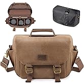 SMRITI Canvas DSLR Camera Bag, Camera Messenger Bag for Photographers,Travel Waterproof Shoulder Camera Case for Men Women (Brown)