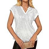 GRACE KARIN Women's Sequin Sparkly Tops Cap Sleeve Dressy Blouses Glitter Party Tops V Neck Disco Shirts Club Concert Outfits