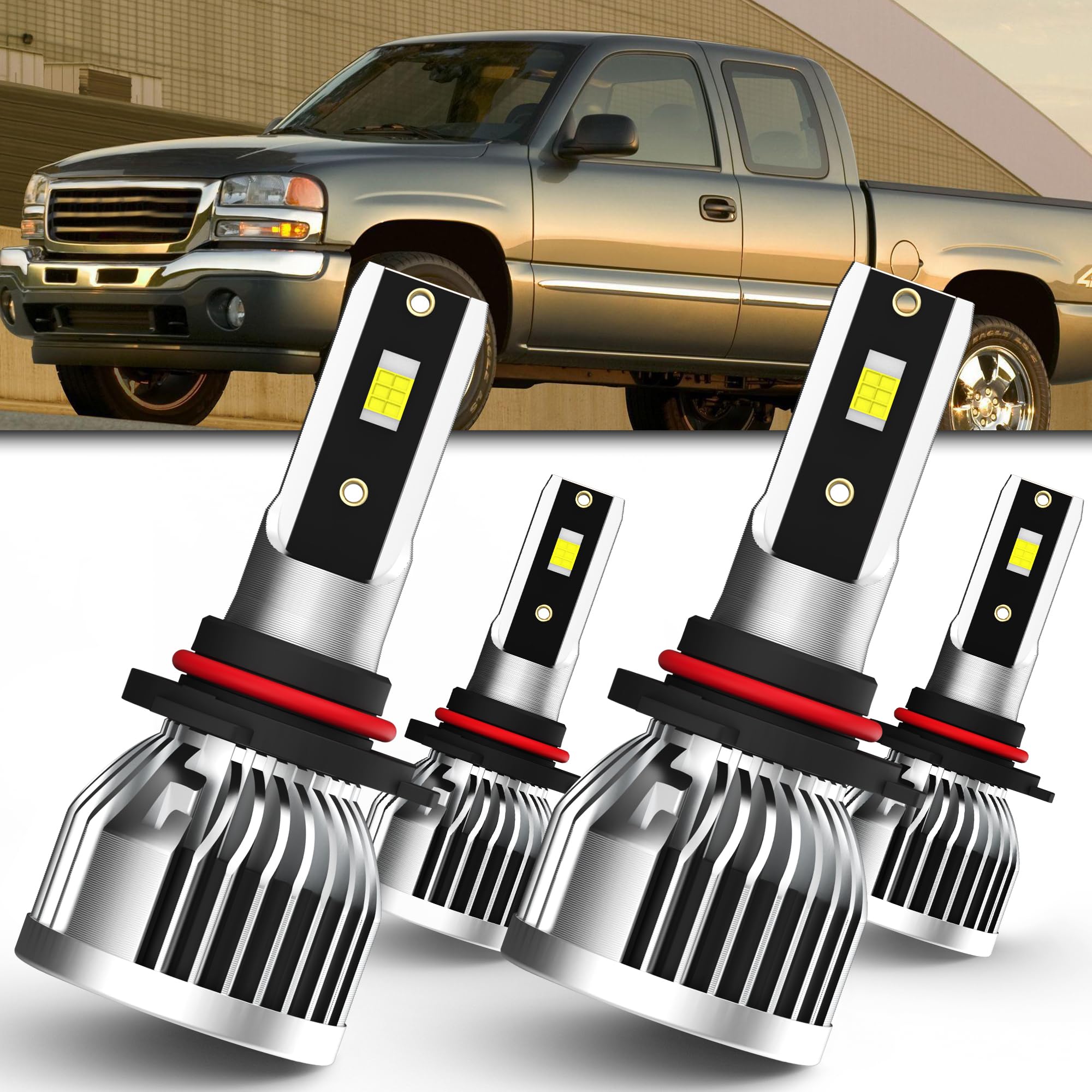 Photo 1 of AMXTOBUB compatible with GMC Sierra 1500 2500 3500 HD 1999 2000 2001 2002 2003 2004 2005 2006 /Scion Tc 2005 2006 2007 2008 Lights Bulb 9005 high beam 9006 low beam, Pack of 4