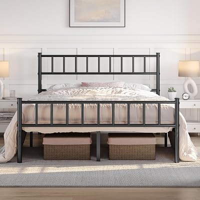 Yaheetech 5ft King Bed Frame Solid Metal with Large Storage Black