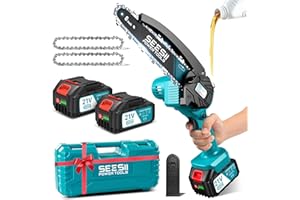 SEESII Mini Chainsaw 6 Inch: Electric Chainsaw with 2PCS 4000mAh Batteries & Oiler - 900W Motor for Quick Work - Saw for Bran