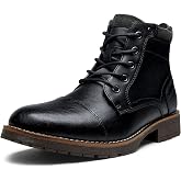 Vostey Men's Boots Motorcycle Combat Casual Boots | Side Zipper,Zip-up&amp;Lace-up,Ankle High,Round Toe,Non Slip,Casual Dress,Waterproof,Hiking,Riding,Weekend