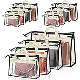 Peohud 12 Pack Clear Handbag Storage Organizer, Dust Bags for Handbags, Transparent Purse Organizer for Closet, Hanging Handbags Dust Cover Bags with Zipper, Handles and Hooks