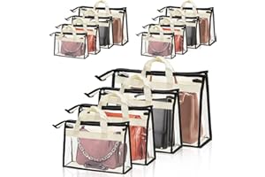 Peohud 12 Pack Clear Handbag Storage Organizer, Dust Bags for Handbags, Transparent Purse Organizer for Closet, Hanging Handbags Dust Cover Bags with Zipper, Handles and Hooks