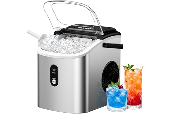 EUHOMY Ice Maker Countertop, Portable Ice Machine with Carry Handle, 26.5lbs Per Day, 9 Cubes in 6 Mins, Auto-Cleaning, with Basket and Scoop, for Home, Kitchen, Camping, RV (Silver)